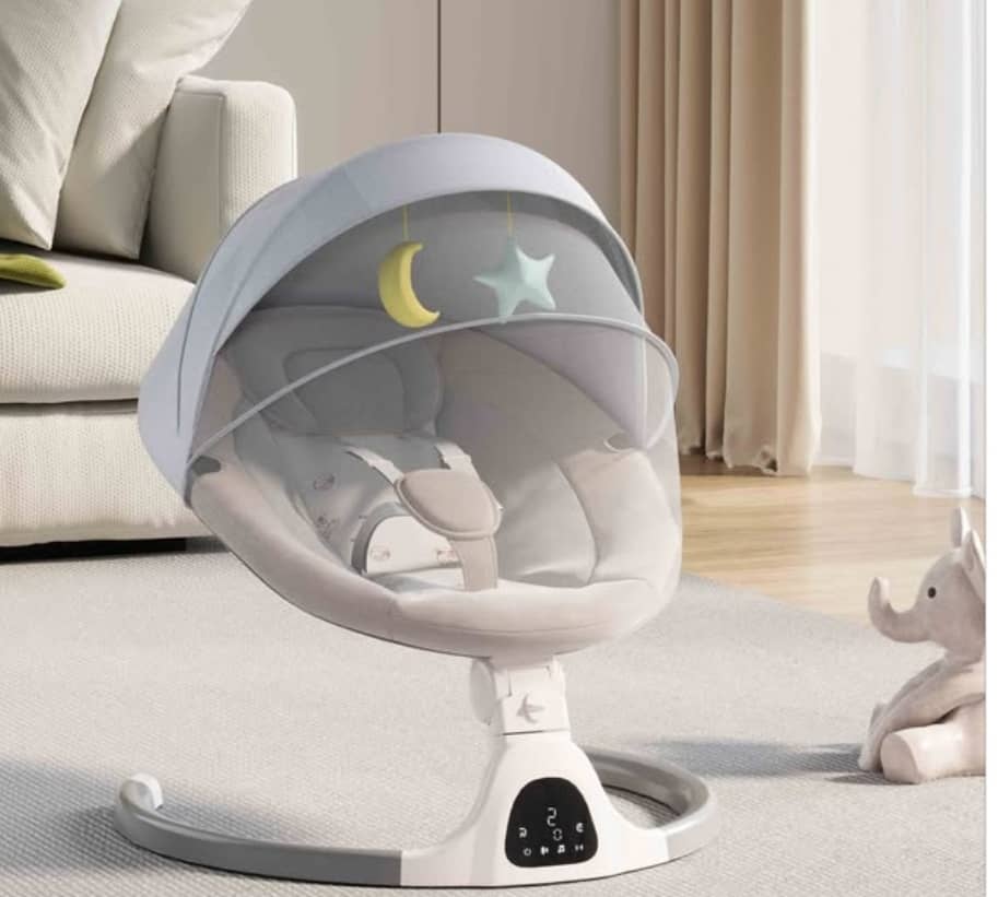 Miniature Balancelle Bébé Électrique avec Arche de Jeu